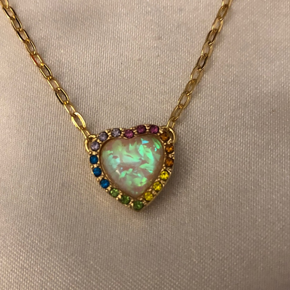 Kurt Geiger London Gold Tone Opal Heart Rainbow Crystal Pendant Necklace NWT - Picture 11 of 14
